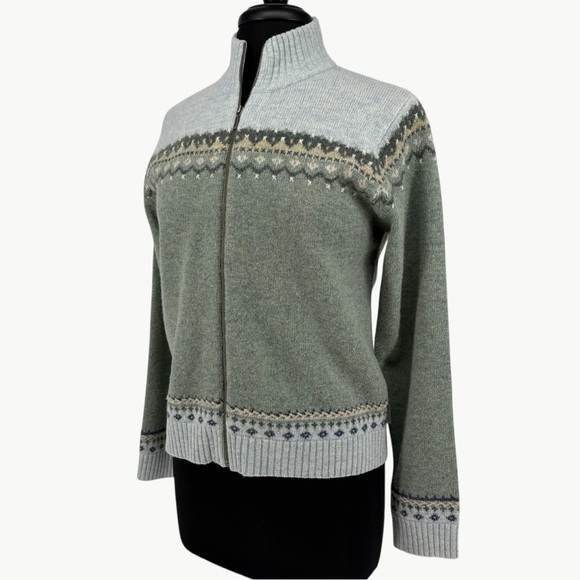 Vintage Y2K Woolrich 100% Lambs Wool Zip Fair Isle Sweater | Sz Medium | Green - Picture 13 of 16